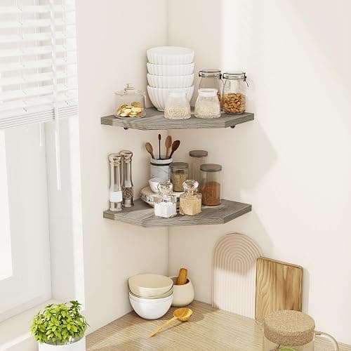 Realgulf Corner Shelves 4-Pack for Bathroom & Kitchen, Space-Saving Floating Corner Wall Shelf with Easy Installation- Grey thumbnail 2