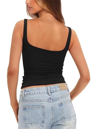 Darong Womens Square Neck Padded Tank Tops | Double layer, Built in bra, Slim fit, Seamless workout tops, Summer basic cami, Stretch material thumbnail 2