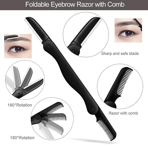 Eyebrow Razor, KAJUDA Eyebrow Kit, 5 in 1 Eyebrow Trimmer, Eyebrow Grooming Set for Women and Men, Including Comb Tweezers, Scissors, Brow Razors, Brush for Eyebrow Eyelash Extensions thumbnail 2