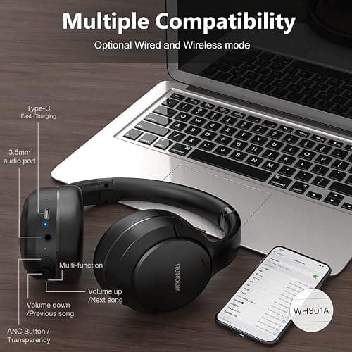 RUNOLIM Hybrid Active Noise Cancelling Headphones, Wireless Over Ear Bluetooth Headphones with Microphone, 70H Playtime, Foldable Headphone with HiFi Audio, Deep Bass for Home Travel Office thumbnail 8