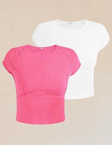 Aimiray Crop Tops for Women Short Sleeve Basic Baby Tee Y2K Top 2 Pack Fitted Cotton Summer Slimming Workout T Shirts Trendy thumbnail 3