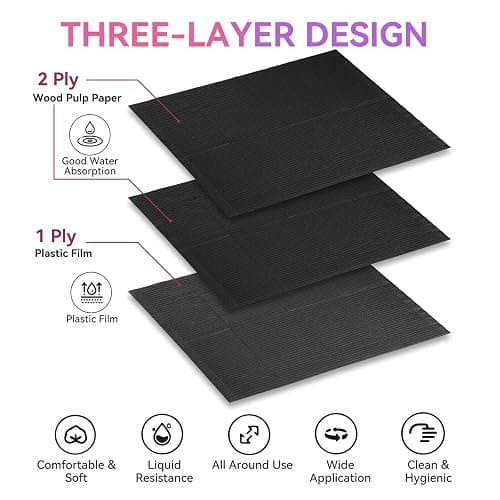 Makartt Disposable Nail Mats: 20 Pcs Foldable 3 Ply Waterproof Nail Art Table Mats, 13 x 18 in Absorbent Manicure Desk Pads for Salon Manicure Tattoo, Black thumbnail 4