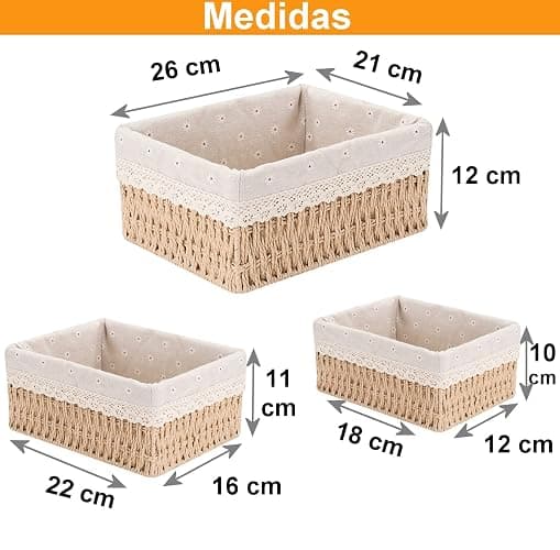 Wicker Bathroom Storage Baskets, Set of 3 Decorative Boxes and Organizers, Multi-Purpose Storage Basket thumbnail 3