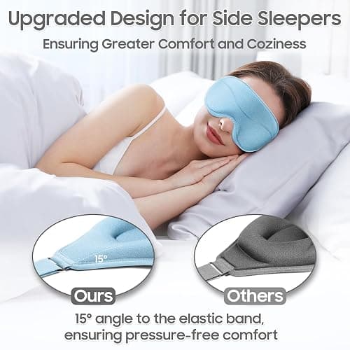MOEASEii Sleep Mask - Total Blackout 3D Sleeping Mask, Super Lightweight & Silky Soft Eye Mask for Sleeping, Fully Adjustable Fit for Home, Office, Traveling, Meditation, Yoga, Light Blue thumbnail 3