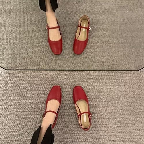 TN TANGNEST Leather Flats for Women Comfortable Square Toe Slip On Flats Soft Work Flats Retro Mary Jane Flats thumbnail 3