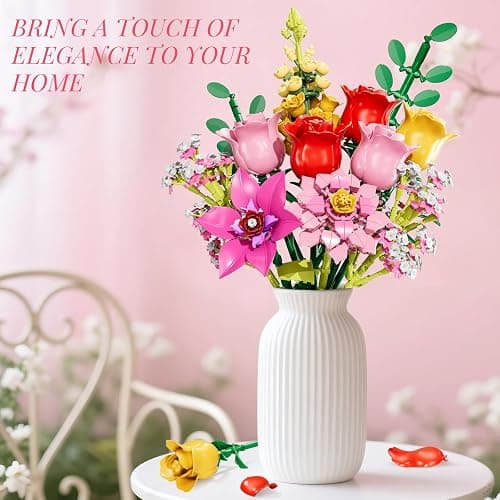 VINTOP Flower Bouquet Building Set, 11 Pretty Creative DIY Plant Bouquet Decoration 765 PCS botanicals Flower Bouquet Building Toy for Girls Women Adults 6+ Gift for Valentines Birthdays Mother's Day thumbnail 3