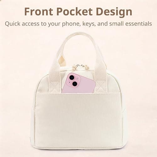 LOVELYWIND Lunch Box for Women, Insulated Lunch Bag, White Textured Tote | Minimalist White Textured Design, Elegant Lunch Tote Style for Women, Perfect for Office Work, Daily Meals & Everyday Use thumbnail 7