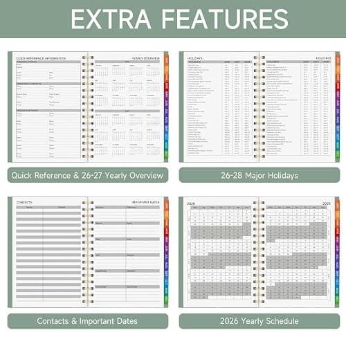 2026 Diary A5 Week to View, 2026 Planner, Jan to Dec 2026, Diary 2026 with Monthly Tabs, Twin-Wire Binding, Weekly & Monthly To Do, Inner Pockt for School & Work - Green (8.5" x 5.9") thumbnail 8