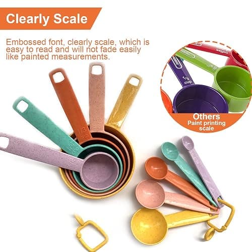 Plastic Measuring Cups and Spoons Set - 10 Pcs Colorful Kitchen Measuring Tool, Engraved Metric/US Markings Stackable Silicone Measure Cup for Liquid & Dry Measuring, Cooking & Baking, Random Color thumbnail 6