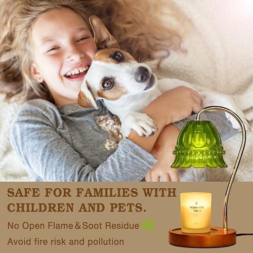 Funistree Dimmable Candle Warmer Lamp with Timer, Green Flower Candle Lamp Warmer for Jar Candles, Unique Women Mom Birthday Gifts Ideas, Fall Decor for Home Bedroom Living Room - A3-Flower Green thumbnail 3