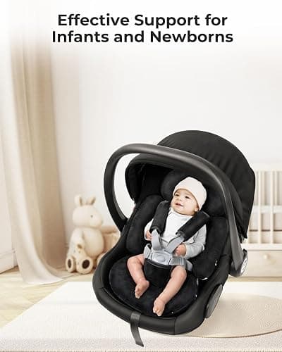 TinlyFinly Newborn Car Seat Insert, Head and Body Support, Reversible Infant Insert Compatible with Baby Carseat, Stroller, Mamaroo Swing, Rocker, Bouncer. Baby Car Seat Cushion - Black thumbnail 2