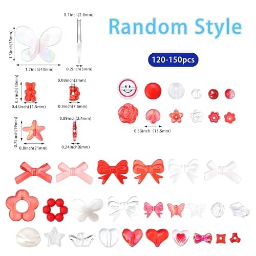 Forise 120pcs Acrylic Red Assorted Beads Mix Random Style Candy Color Pastel Plastic Flower Beads for DIY Jewelry Making Bracelet Necklaces Phone Lanyard thumbnail 2