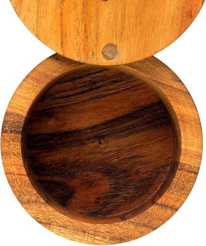 Kaizen Casa Acacia Wood Salt or Spice Box with Swivel Cover perfect for keeping table salt, gourmet salts, herbs or favorite seasonings, close at hand on your countertop. thumbnail 4