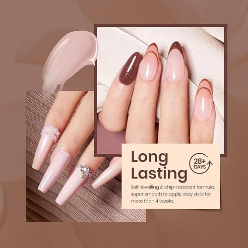 beetles Fall Gel Polish Set - Skin Tones Collection Nude Brown 6 Colors Gel, Polka Dot Nails Design Neutral Polish Soak off Uv Led Lamp Needed Manicure Diy Home thumbnail 5
