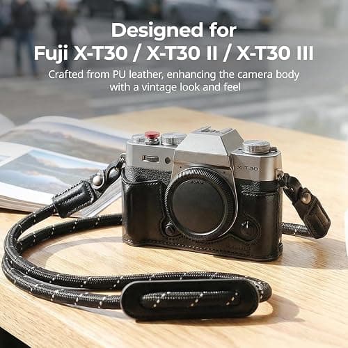 SMALLRIG Leather Case with Shoulder Strap for FUJIFILM X-T30 III/X-T30 II | Retro Style Camera Half Case with Aluminum Frame & Shutter Button Cap (Black) thumbnail 3