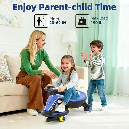 XJD 12V Electric Wiggle Car Ride On Toy, 2 in 1 Wiggle Car Rechargeable Battery with Anti-Rollover Colorful Light-Emitting Wheel for Toddler Ride On Toys 3 Years and Up (Blue, 12V) thumbnail 6
