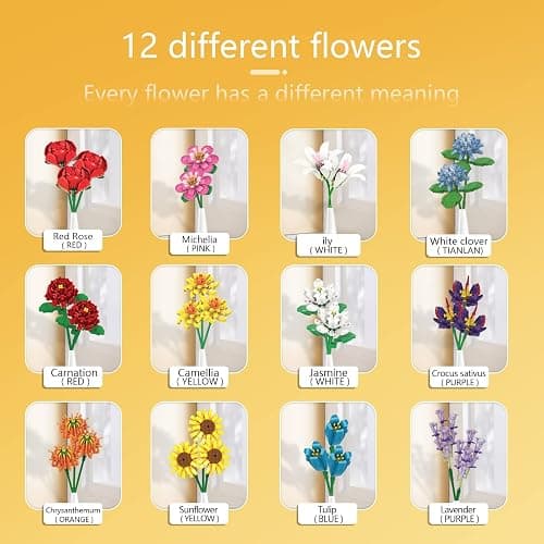 SIENON Blumenstrauß Bausatz, 1064 Stück 12 Arten von Blumen Sammlung, Bausteine Blume Ziegel Spielzeug kreatives Projekt für Zuhause Zimmer Dekoration Valentinstag Weihnachten Geburtstag thumbnail 5