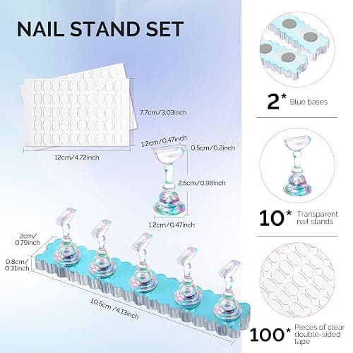 MelodySusie Nail Stand for Press Ons, 2 Sets Blue Acrylic Magnetic Base for Painting Display Holder with Reusable Adhesive Putty for Home DIY Salon Supplies thumbnail 7