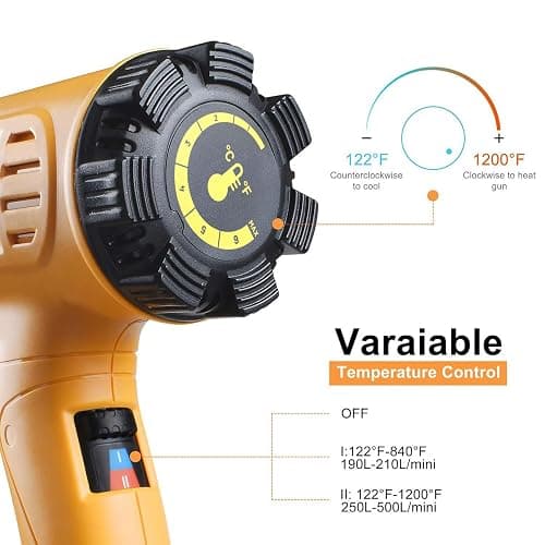 SEEKONE Heat Gun 1800W 122℉-1202℉（50℃- 650℃）Fast Heating Heavy Duty Hot Air Gun Kit Variable Temperature Control Overheat Protection with 4 Nozzles for Crafts, Shrinking PVC, Stripping Paint(5.2FT) thumbnail 5
