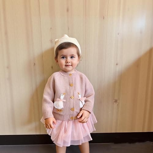 DovFanny Baby Toddler Girl Boy Cardigan Warm Sweater Knitted Long Sleeve Jumpers Cozy Coats Clothes with Cute Goose thumbnail 2