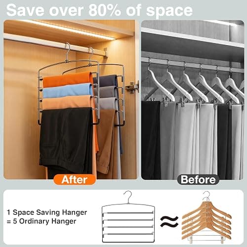 Korpai 3-Pack Pants Hangers Space-Saving Multi-Layer,150° Rotate Metal Swing Arm Non Slip Rubber Coating,Closet Organizers and Storage 360 Swivel Top Hook for Jeans,Trouser,Slacks,Skirt,Scarfs,Towels thumbnail 7