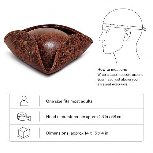 COLLECT PRESENT Distressed Faux Leather Pirate Tricorn Hat for Adults - Vintage Style Pirate Tricorn Hat for Men & Women thumbnail 5