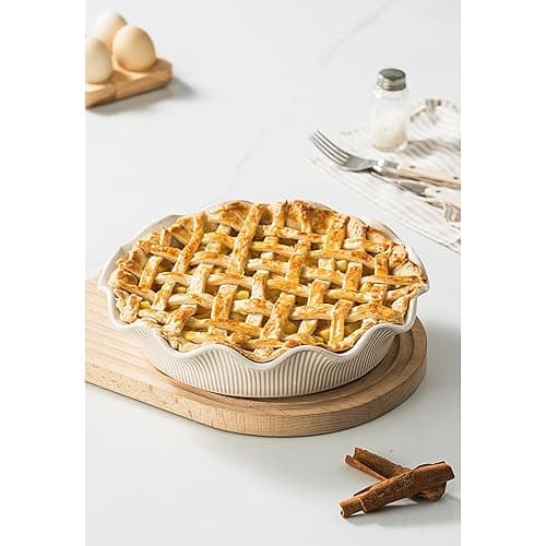 MIKIGEY Ceramic Deep Pie Pan for Baking, 11 inch Porcelain Pie Dish for Apple Pie, Oven & Dishwasher Safe, Farmhouse Decor, 48 Ounce Deep Plate for Kitchen, Non-Stick Pie Pans, Off-White thumbnail 3