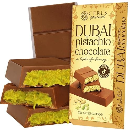 Ceres Gourmet Dubai Chocolate Bar Pistachio 3.5 Oz, Perfectly Portioned Packaging Dubai Chocolate with Knafeh Kataifi, Premium Kunafa Bars (3.5 Oz, Milk Chocolate) - Image 1
