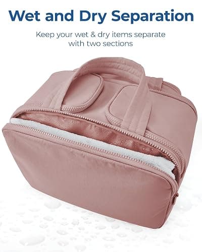 BAGSMART Travel Toiletry Bag, Lightweight Large Wide-open Travel Bag for Women, Puffy Cosmetic Makeup Bag Organizer with Handle for Accessories,Essentials, Toiletries, Dark Pink thumbnail 6