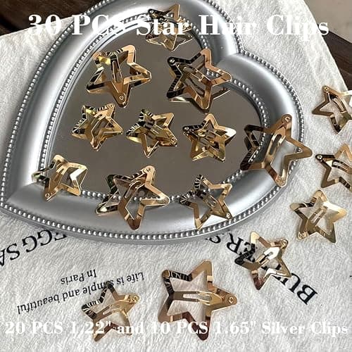 30 PCS Gold Star Hair Clips,20PCS 1.22"Star hair Clip and 10 PCS 1.65"Hair Clip Snap Hair Accessories Non Slip stars Clips for Girls Women gold Accessories Gold Metal Hair Clips thumbnail 3