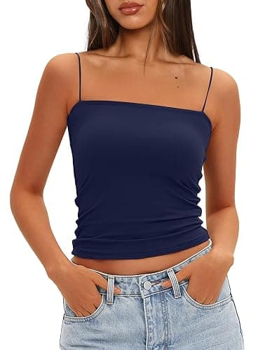 Darong Women's Tank Tops with Built-in Bra Spaghetti Straps Crop Tank Top Summer Y2K Going Out Sleeveless Cami Shirt thumbnail 4