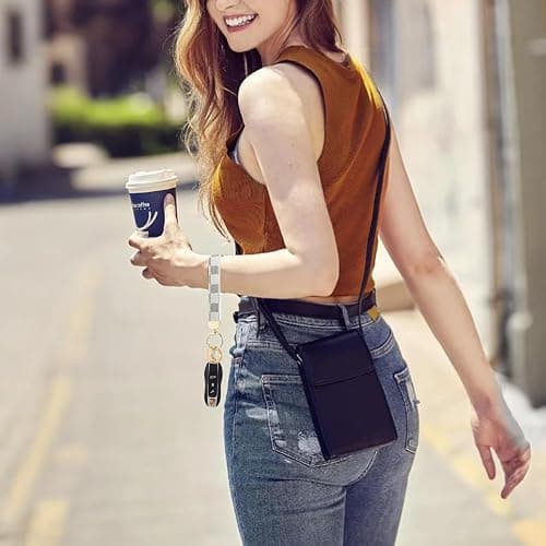 Weixiltc Leather Wristlet Keychain, Car Key Chain Holder with 2 Key Ring & Anti-Lost D Ring, Key Fob Wristband for Women thumbnail 5