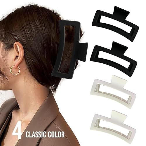 5 Inche Black and White Extra Large Claw Clips for Thick and Long Hair, 4 Pack Xl Jumbo Oversized Matte Non-slip Rectangle Hair Clips for Women, Big Strong Hold Jaw thumbnail 5