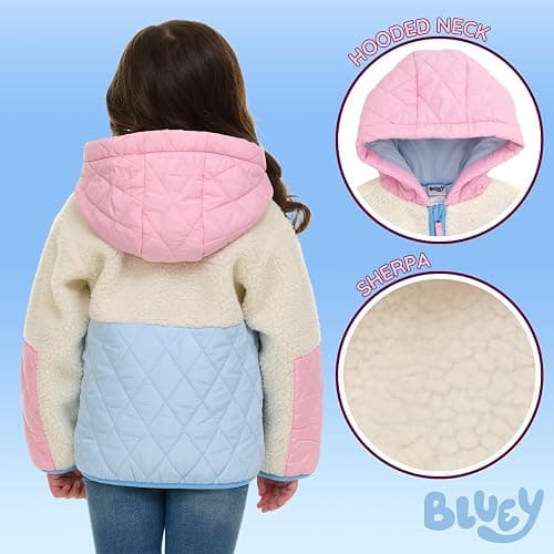 Bluey Girls Faux Shearling Zip Up Hooded Jacket Toddler to Big Kid Sizes (2T - 14-16) thumbnail 4