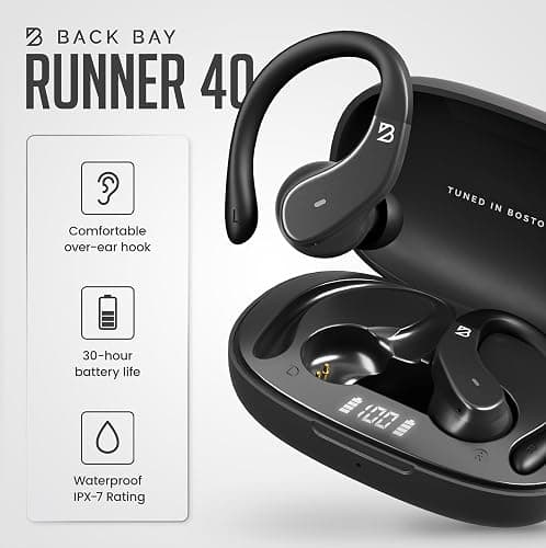 Back Bay Audio - Runner's Wireless Earbuds for Running, Gym Wrap Around Earbuds Bluetooth Headphones for Sports, Sport Running Headphones, Hook Over The Ear Buds, Wrap Around Earphones with Earhooks thumbnail 3