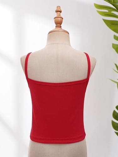 Raenseen Kids Girls Spaghetti Strap Camisole Ribbed Knit Crop Tank Top Sleeveless Baisc Crop Cami Tops thumbnail 3