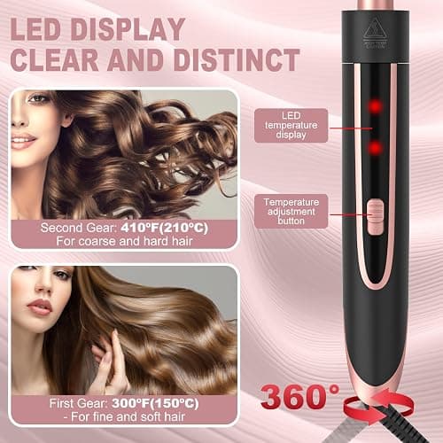 5 in 1 Curling Wand Set, Curling Iron with Curling Brush,Hair Straightener & 3 Interchangeable Ceramic Curling Wand(0.35"-1"), Fast Heat Hair Wand Curler, Include Glove & 2 Clips for Women Girls Gift thumbnail 3