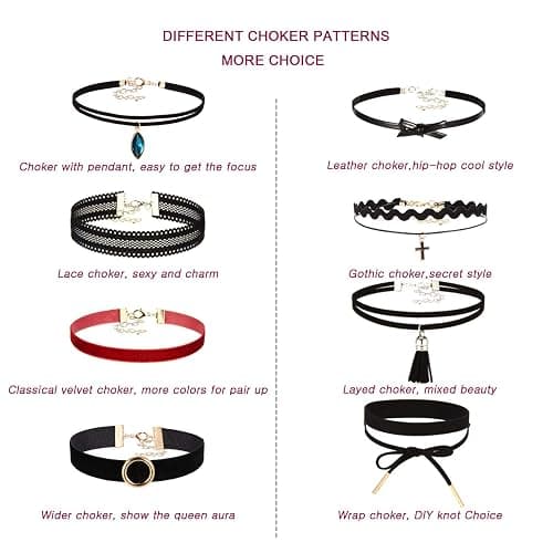 K&Q 52 PCS Choker Necklace, Classic Gothic Black Cute Lace Velvet Collar Choker Necklace Set thumbnail 2