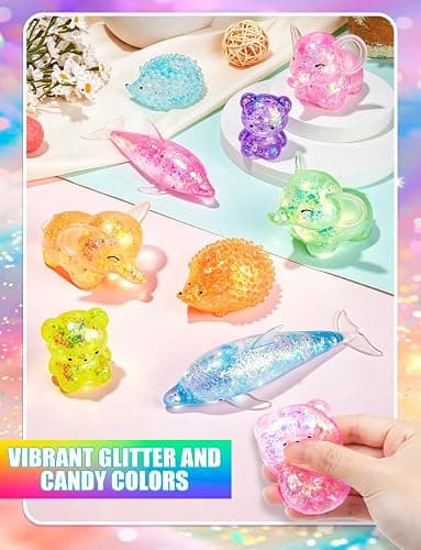 4PCS Glitter Hedgehog Stress Balls Hedgehog Sugar Filled Sensory Fidget Toys for Kids Adults Anxiety Relief Easter Basket Stuffers Party Favors thumbnail 5