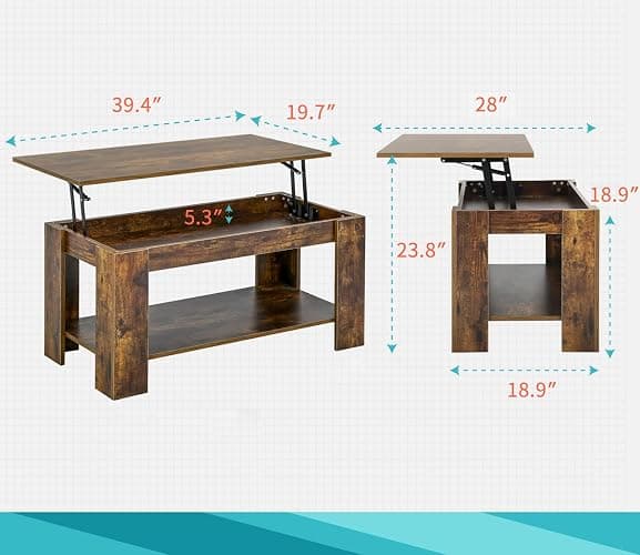FDW Lift Top Coffee Table with Hidden Compartment and Storage Shelf Wooden Lift Tabletop for Home Living Room Reception Room Office,39.4",Brown thumbnail 3