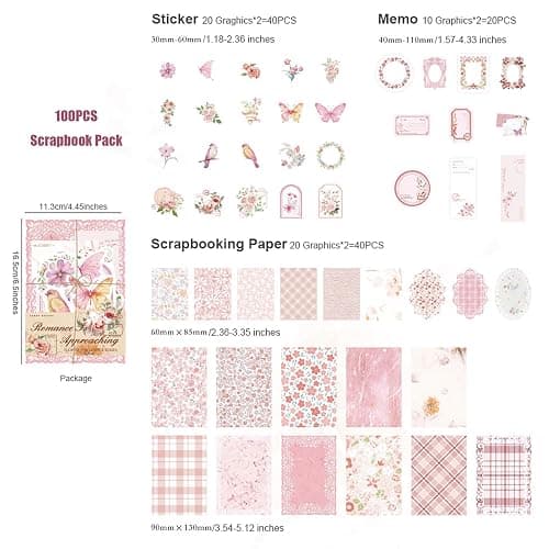 Doraking 100pcs Vintage Floral Scrapbook Paper Journaling Stickers Assorted Set, Material Paper Memo Junk Journal Supplies for Bullet Journaling Retro Crafts Planner Collage Card Album thumbnail 3