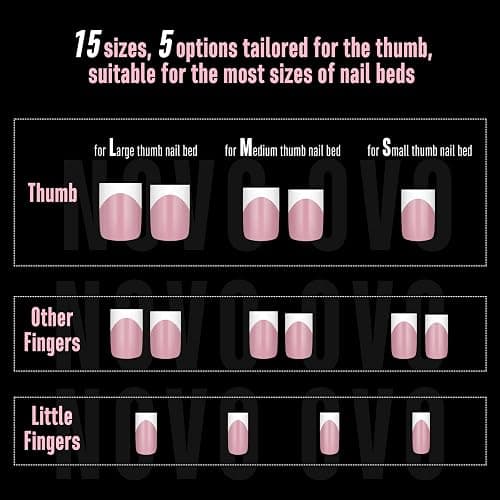 NOVO OVO Short Sharp Square White French Tip Nail Tips Press on BERRY PINK, Need Builder Gel Top Coat Nail Glue,Soft Gel Fake Nail Extension, Full Cover False Nails for Salon DIY x15 Sizes 240 pcs thumbnail 8