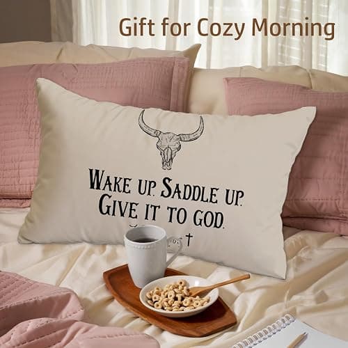 Welshower Rustic Western Christian Brown Pillow Covers 12x20, Christian Room Decor, Proverbs 16:3 Bible Verse Cow Skull Decorative Lumbar Pillow Covers for Couch Sofa Bedroom Living Room Home thumbnail 6