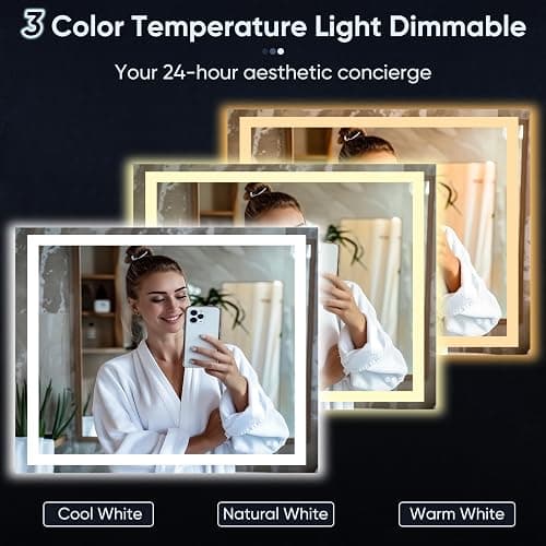 Homsion LED Bathroom Mirror, 40"x32" with Frontlit and Backlit Anti-Fog Mirror with Lights LED Vanity Mirror for Bathroom 3 Colors Temperature & Dimmable Bathroom Mirror with HD Tempered Glass thumbnail 3