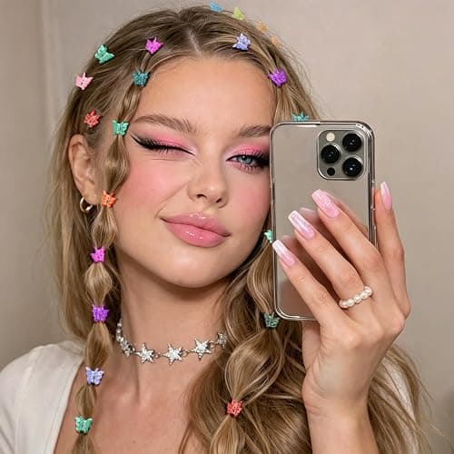 Mini Butterfly Hair Clips, Sparkly Y2K 90s 50pcs Hair Accessories (Glitter) | Tiny Small Claw Clips, Cute Barrette, Festival Plastic Jewelry, for Women Girls thumbnail 5