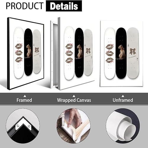 Trendy Black And White Skateboard Canvas Wall Art Vintage Ace Card Bow Born To Be Lucky Posters Pink Bow Leopard Sexy Lips Wall Decor For Girls Room Bedroom Dorm Apartmen 12x16in Wrapped Canvas thumbnail 2