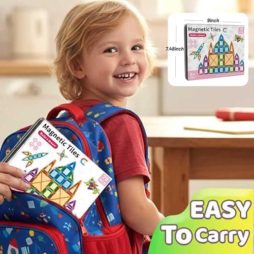 Mini Magnetic Tiles,78PCS Travel Magnetic Tiles Set with Iron Box,Portable Building Blocks for Kids Ages 3+,Car Airplane Travel Essentials Kids Toy,Creative STEM Toys Birthday Gift for Boys & Girls thumbnail 6