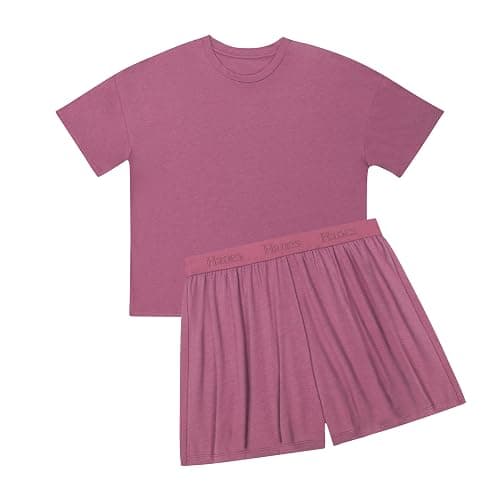 Hanes womens Originals 2 Piece Lounge Set, Comfywear Supersoft Boxy T-shirt & Sleep Shorts Loungewear Set thumbnail 4