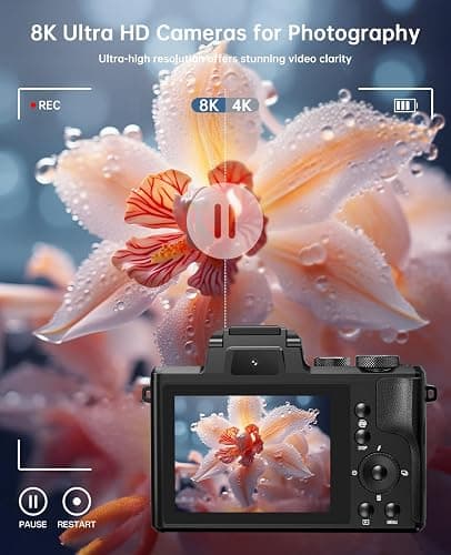 8K Digital Cameras for Photography - Autofocus 88MP WiFi Profession Camera with Dual-Lens - 16X Digital Zoom Photography Camera for YouTube with Lens Hood, Touch Screen, 2 Batteries & Charging Stand thumbnail 2