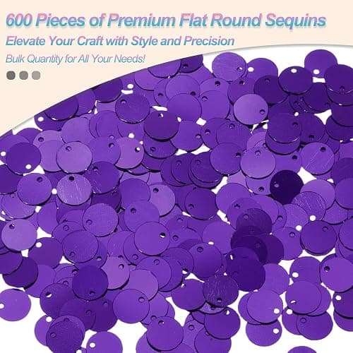 MECCANIXITY Flat Round Sequins, 600Pcs 10mm/0.4 Inch Loose Paillettes Deep Purple Craft Sewing Sequins with Single Side Hole for DIY, Embroidery Clothing, Jewelry Making thumbnail 4